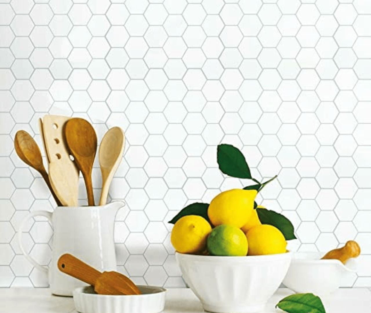peel and stick white hexagon tiles