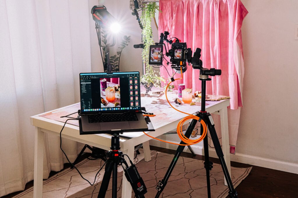 Food photography setup with all equipment and tethering setup