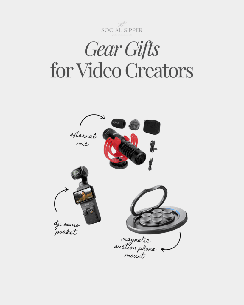 Graphic with product pictures of gear gifts for video creators for food photographers