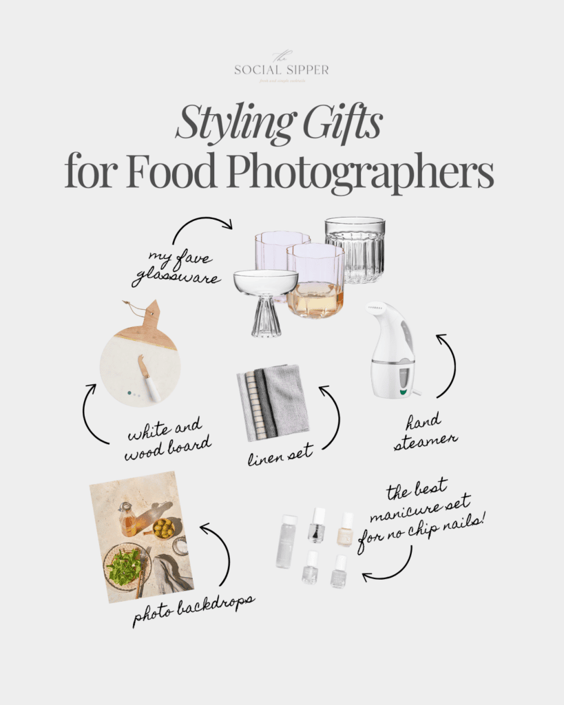 Graphic with product pictures of styling tools for gifts for food photographers