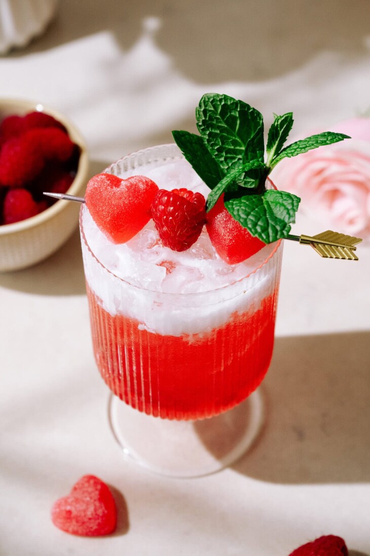 Festive Raspberry Mocktail Raspberries & Cream Mocktail - The Social Sipper