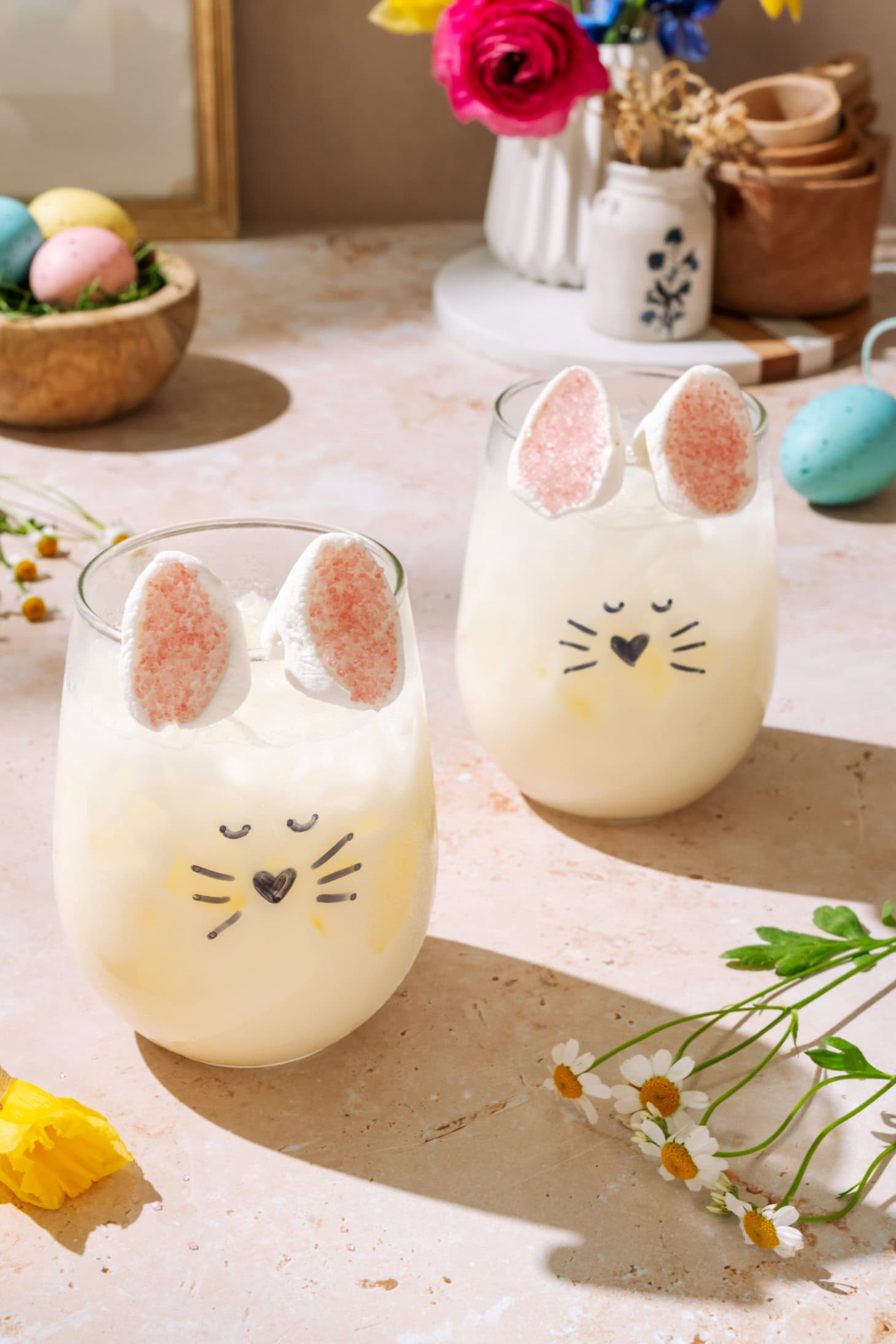 Easter Bunny Spritz creamsicle cocktail with marshmallow bunny ears served for a festive Easter drink.